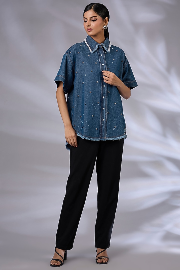 Blue Denim Anti-Fit Cube Shirt by GRAINE at Pernia's Pop Up Shop
