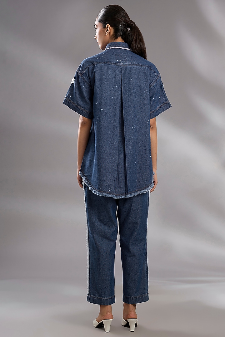 Blue Denim Metal Work Shirt by GRAINE at Pernia's Pop Up Shop