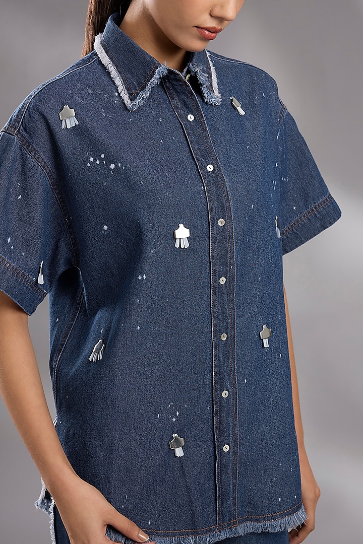 Blue Denim Metal Work Shirt by GRAINE at Pernia's Pop Up Shop