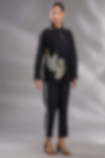 Black Denim Sequin Embellished Shirt by GRAINE at Pernia's Pop Up Shop
