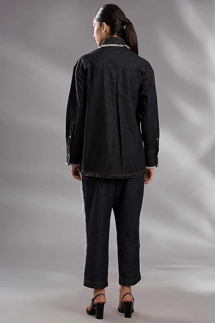 Black Denim Sequin Embellished Shirt by GRAINE at Pernia's Pop Up Shop