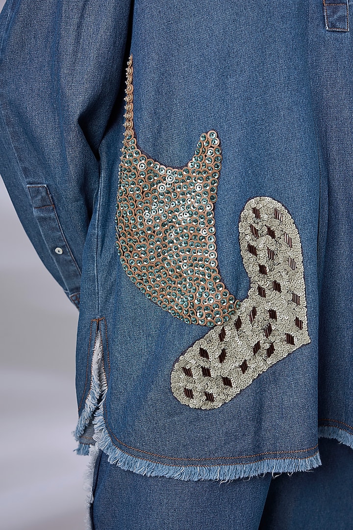 Blue Denim Embellished Co-Ord Set by GRAINE at Pernia's Pop Up Shop