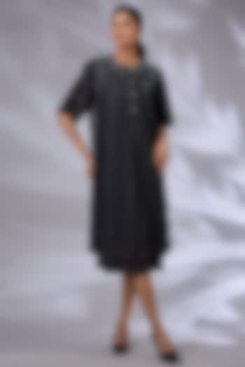 Black Denim Sequins Work Tunic by GRAINE at Pernia's Pop Up Shop