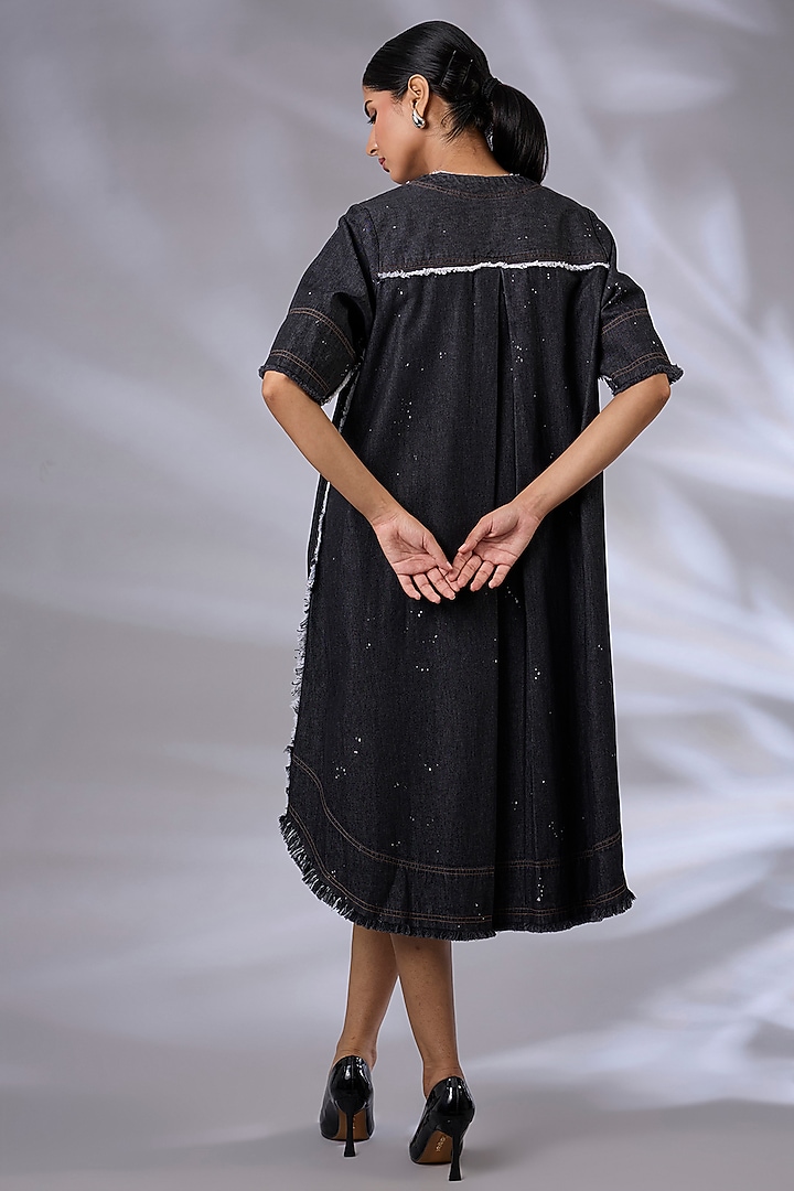 Black Denim Sequins Work Tunic by GRAINE at Pernia's Pop Up Shop