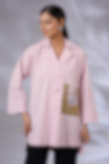 Ice Pink Cotton Chikankari Anti-Fit Shirt by GRAINE at Pernia's Pop Up Shop