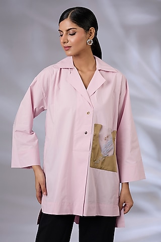 Ice Pink Cotton Chikankari Anti-Fit Shirt by GRAINE