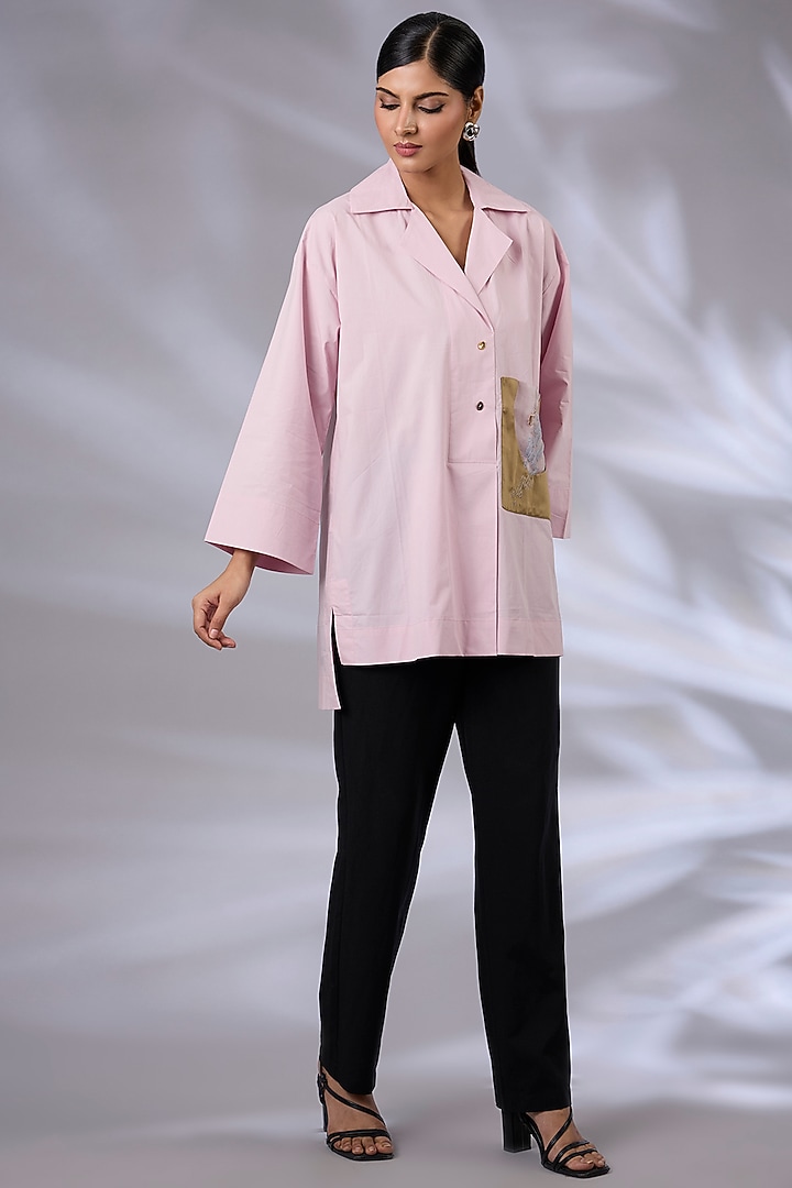 Ice Pink Cotton Chikankari Anti-Fit Shirt by GRAINE at Pernia's Pop Up Shop