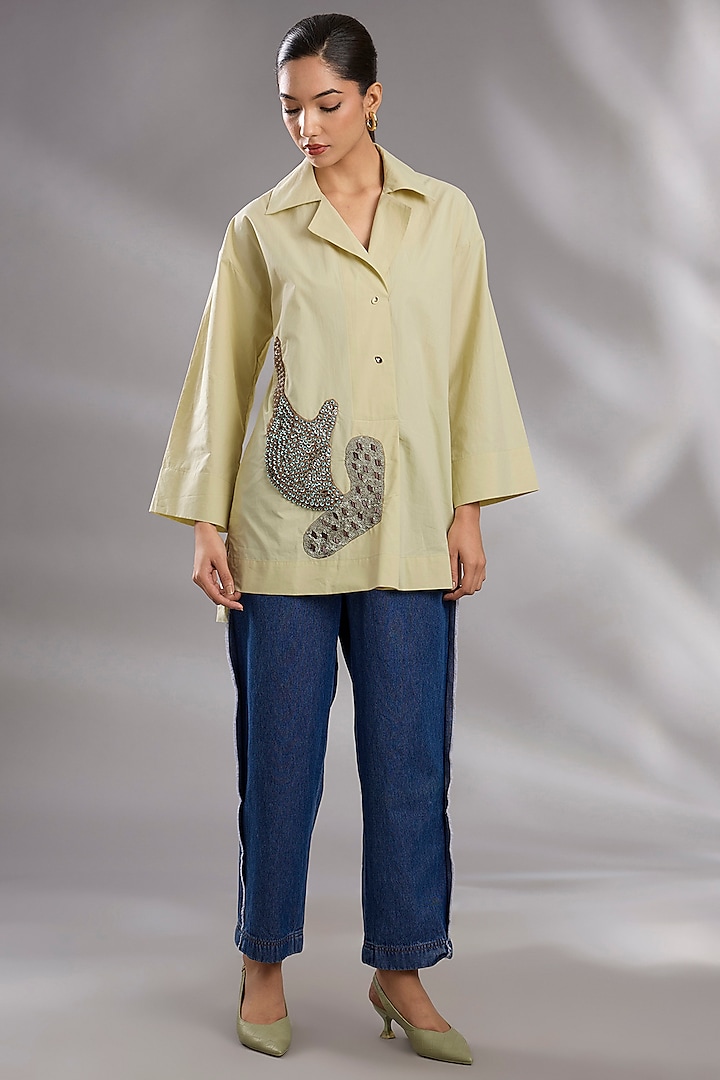 Ice Mint & Blue Cotton Embroidered Co-Ord Set by GRAINE at Pernia's Pop Up Shop