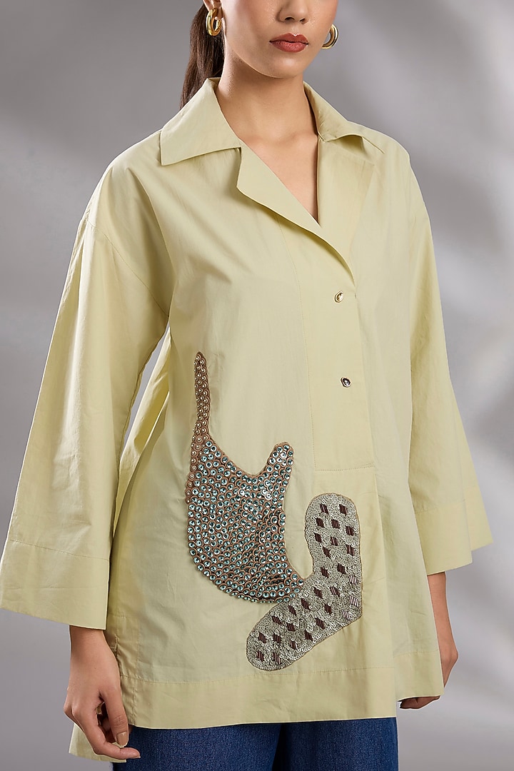 Ice Mint & Blue Cotton Embroidered Co-Ord Set by GRAINE at Pernia's Pop Up Shop