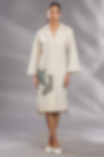 Rice White Cotton Sequin Embroidered Vacation Shirt Dress by GRAINE at Pernia's Pop Up Shop