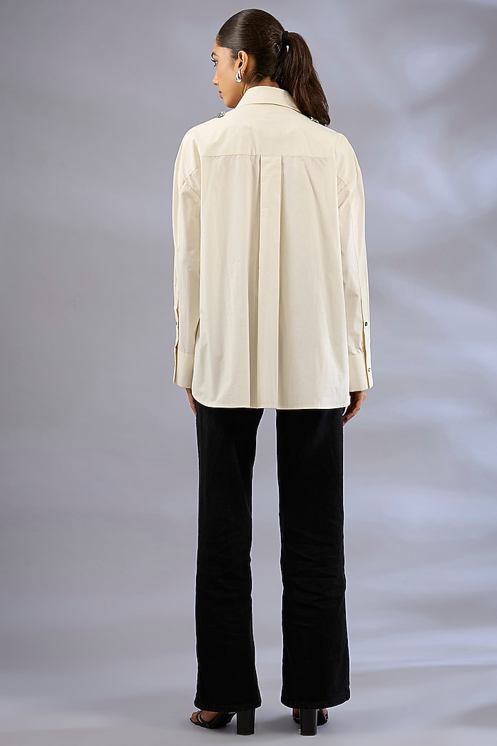 Rice White Cotton Sequins Work Shirt by GRAINE at Pernia's Pop Up Shop