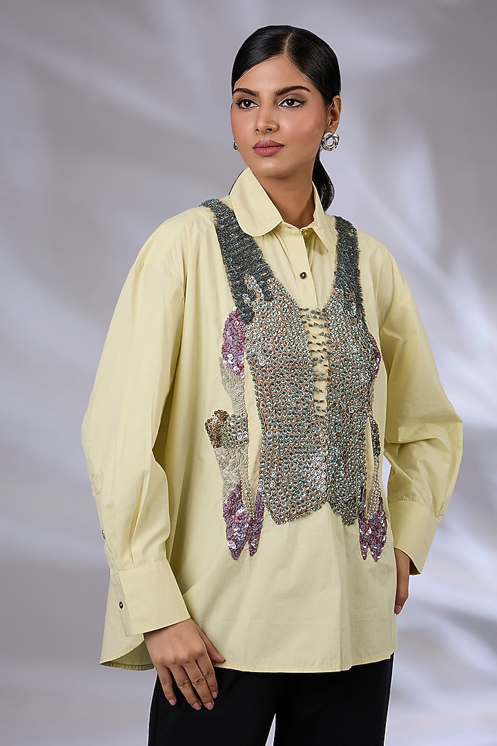 Ice Mint Cotton Prism Metal Shirt by GRAINE at Pernia's Pop Up Shop