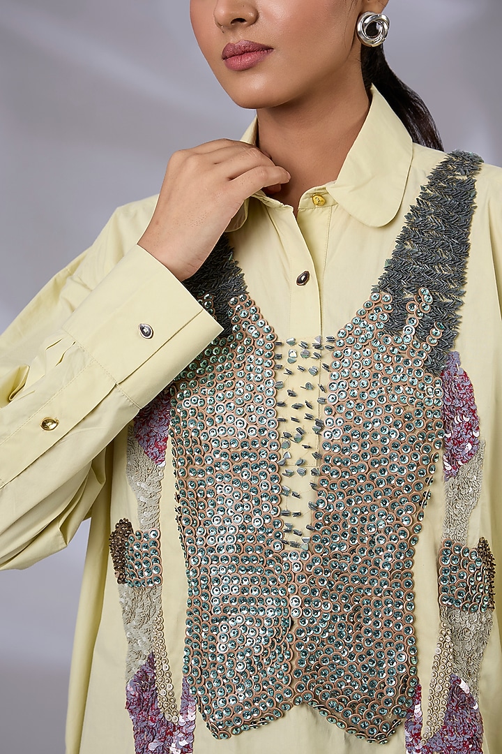 Ice Mint Cotton Prism Metal Shirt by GRAINE at Pernia's Pop Up Shop