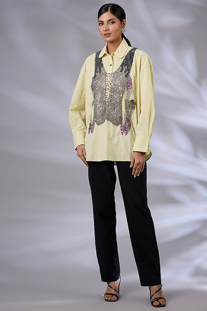 Ice Mint Cotton Prism Metal Shirt by GRAINE at Pernia's Pop Up Shop