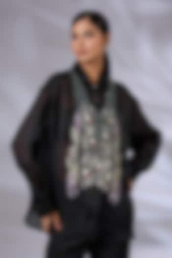 Black Silk Organza Metal Prism Co-Ord Set by GRAINE at Pernia's Pop Up Shop