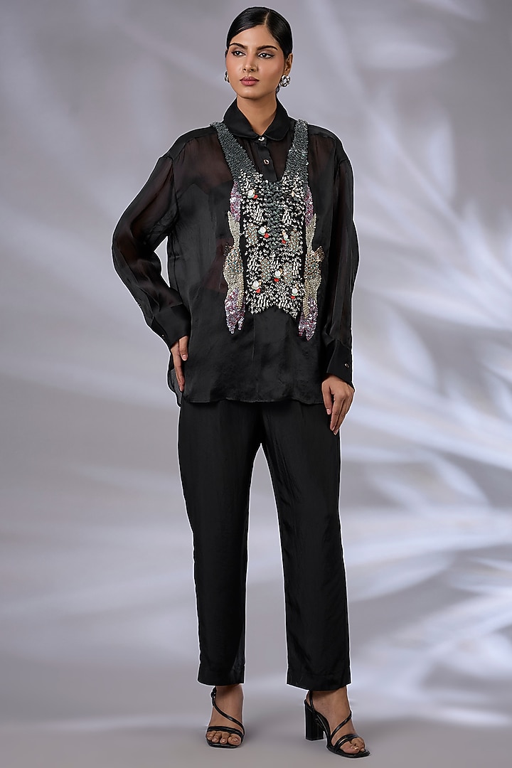 Black Silk Organza Metal Prism Co-Ord Set by GRAINE at Pernia's Pop Up Shop