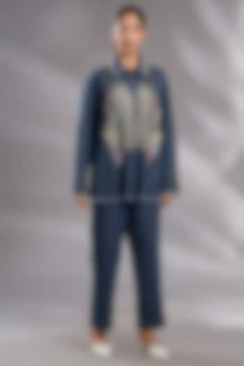 Blue Denim Sequin Embellished Shirt by GRAINE at Pernia's Pop Up Shop