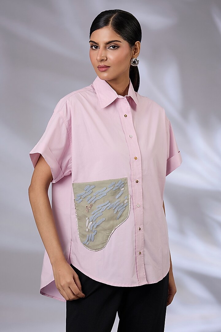 Ice Pink Cotton Anti-Fit Cube Shirt by GRAINE at Pernia's Pop Up Shop