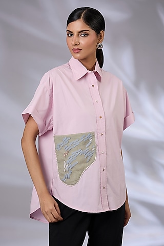 Ice Pink Cotton Anti-Fit Cube Shirt by GRAINE
