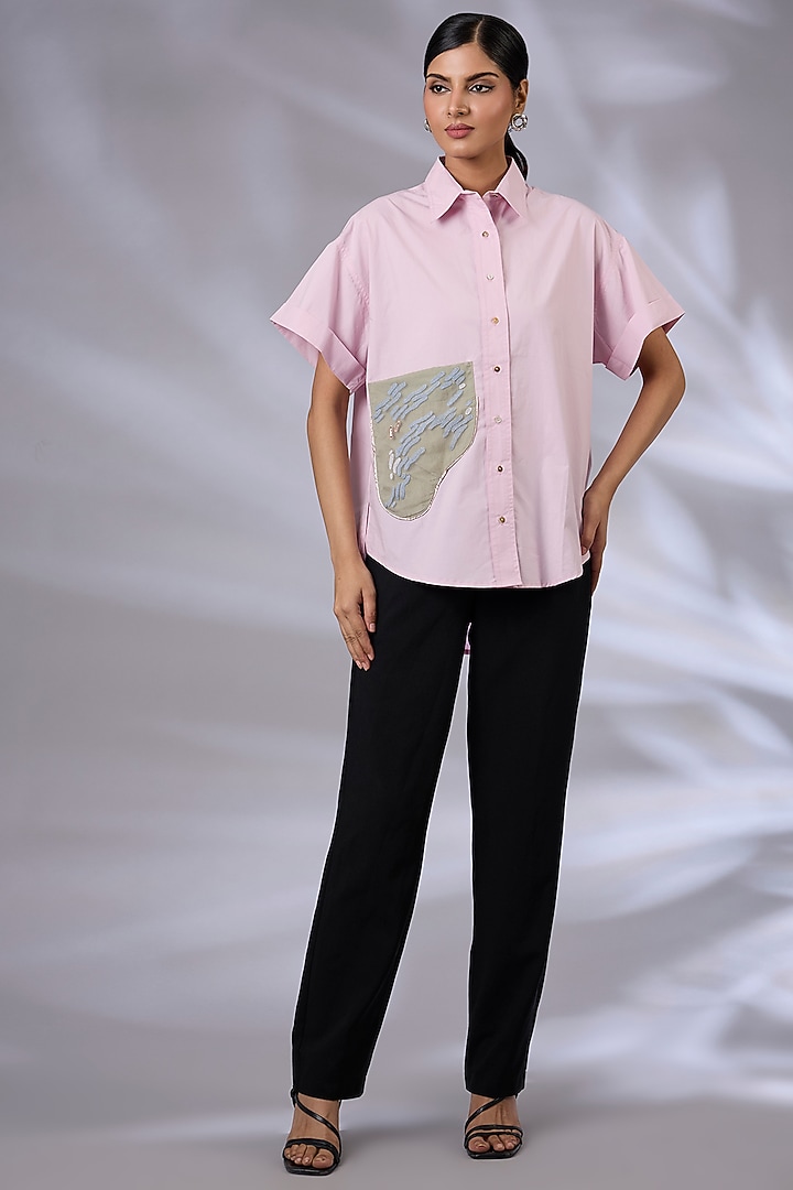 Ice Pink Cotton Anti-Fit Cube Shirt by GRAINE at Pernia's Pop Up Shop