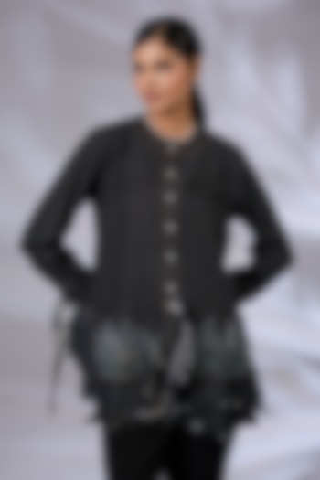 Black Denim Asymmetrical Layered Shirt by GRAINE at Pernia's Pop Up Shop