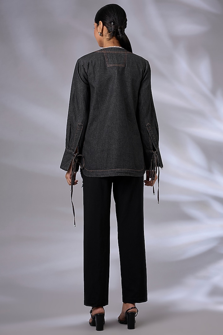 Black Denim Asymmetrical Layered Shirt by GRAINE at Pernia's Pop Up Shop