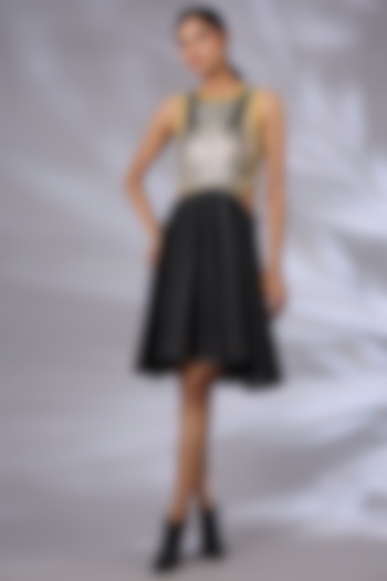 Lime & Black Denim & Mesh Sculpted Cocktail Dress by GRAINE at Pernia's Pop Up Shop