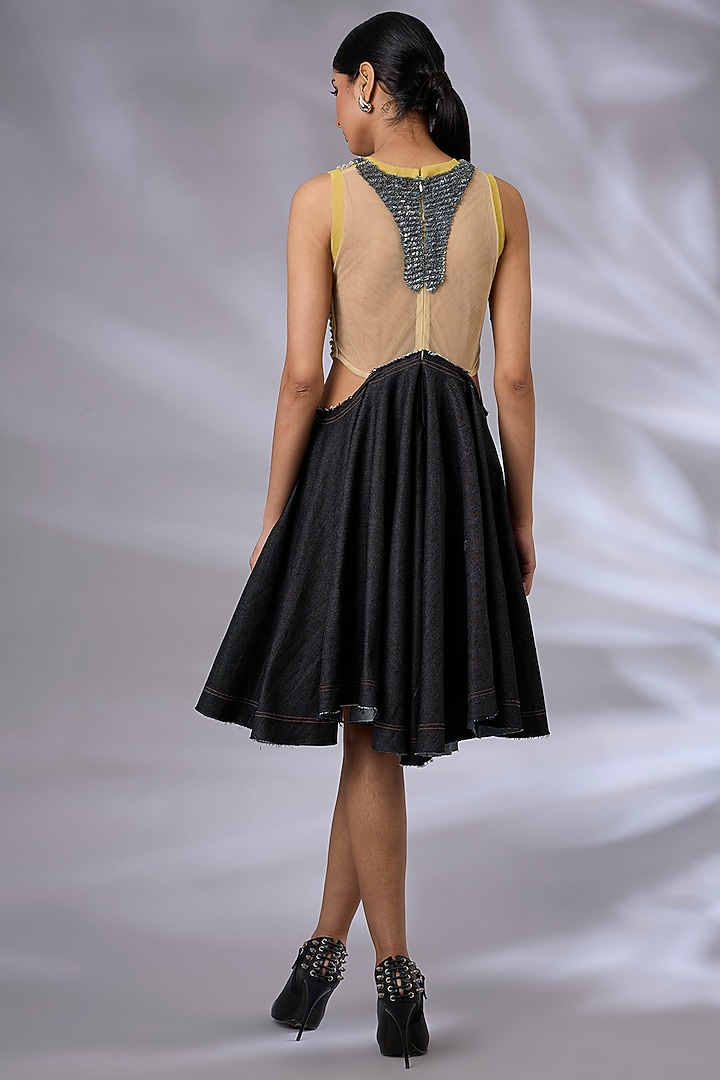 Lime & Black Denim & Mesh Sculpted Cocktail Dress by GRAINE at Pernia's Pop Up Shop
