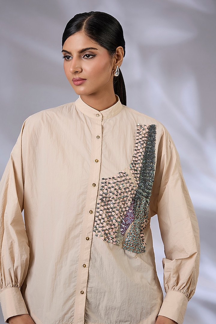Skin & Blue Nylon Sequins Embroidered Co-Ord Set by GRAINE at Pernia's Pop Up Shop