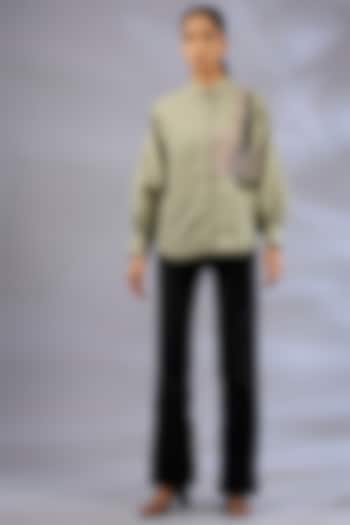 Sap Green Nylon Sequins Embroidered Shirt by GRAINE at Pernia's Pop Up Shop