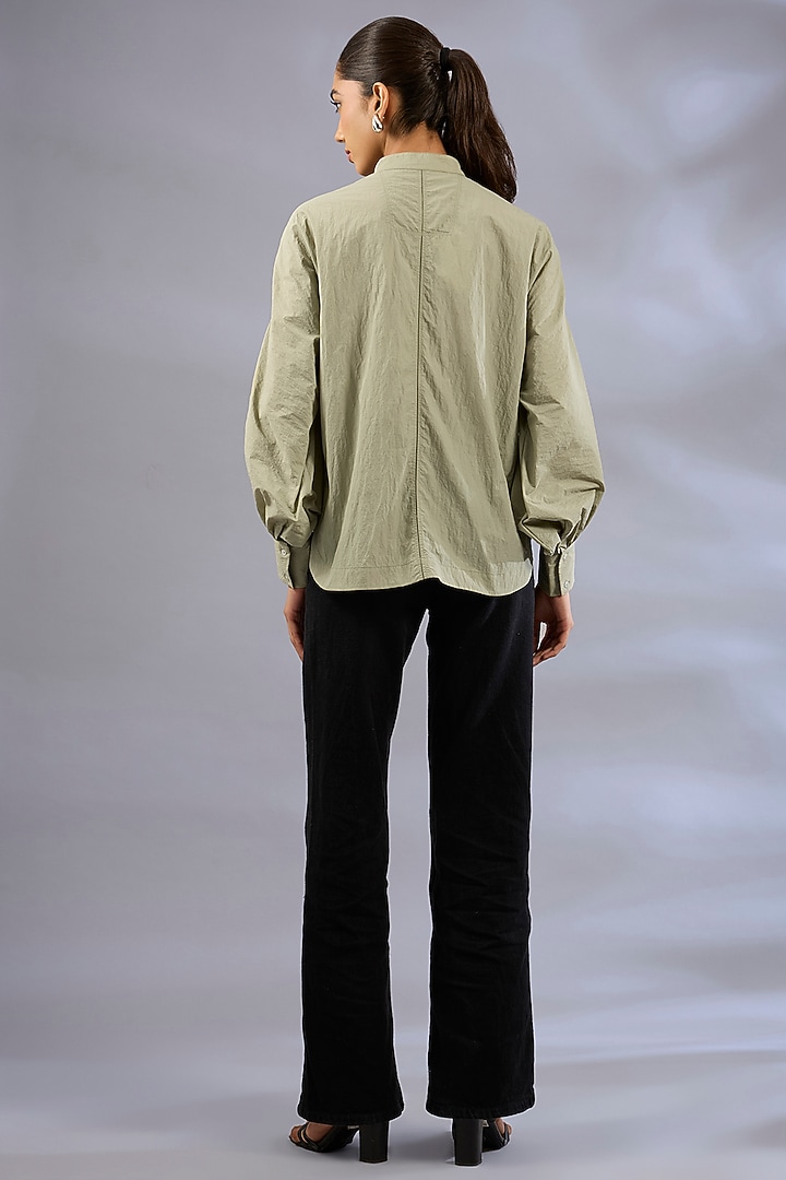 Sap Green Nylon Sequins Embroidered Shirt by GRAINE at Pernia's Pop Up Shop