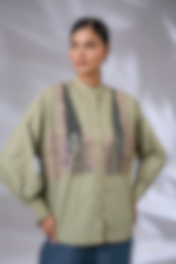 Sap Green Wind Textile Bloom Shirt by GRAINE at Pernia's Pop Up Shop