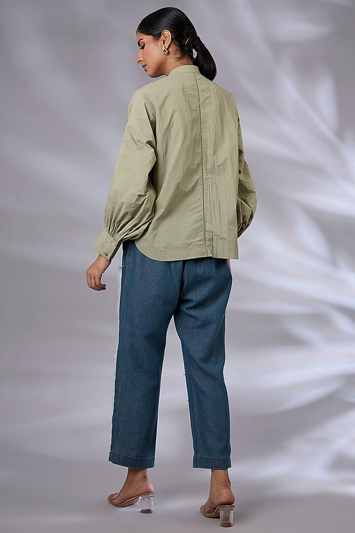 Sap Green Wind Textile Bloom Shirt by GRAINE at Pernia's Pop Up Shop