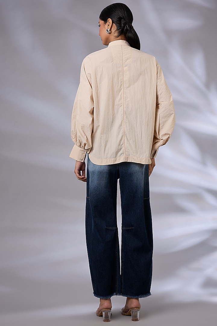 Beige Wind Textile Hand Embroidered Bloom Shirt by GRAINE at Pernia's Pop Up Shop