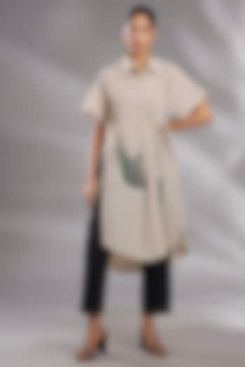 Skin Beige & Black Recycled Nylon Embroidered Co-Ord Set by GRAINE at Pernia's Pop Up Shop