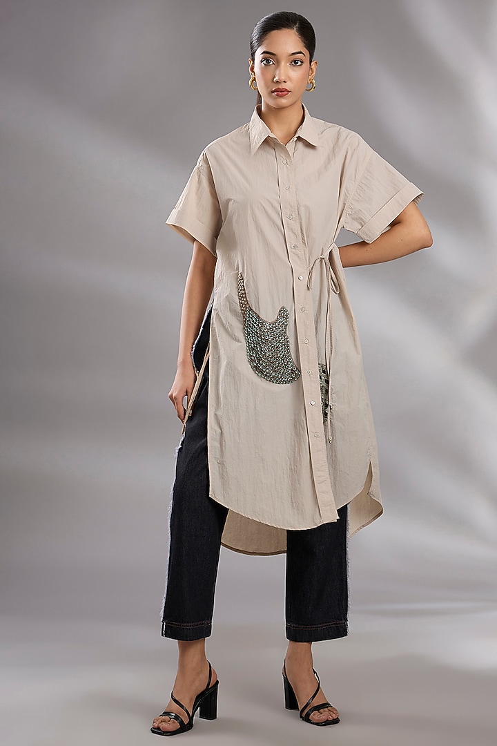 Skin Beige & Black Recycled Nylon Embroidered Co-Ord Set by GRAINE at Pernia's Pop Up Shop