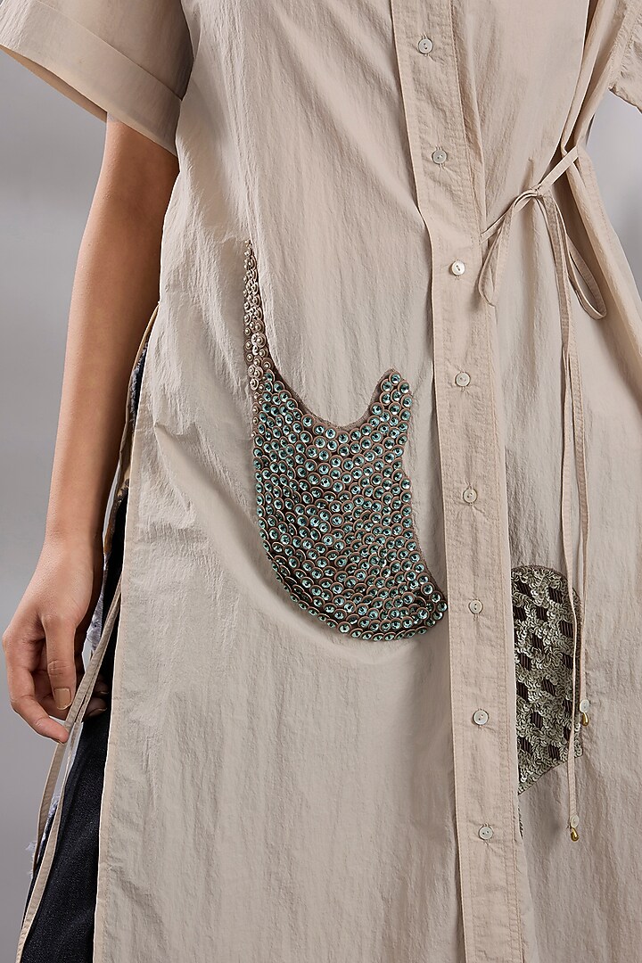 Skin Beige & Black Recycled Nylon Embroidered Co-Ord Set by GRAINE at Pernia's Pop Up Shop