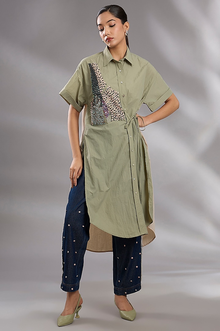 Sap Green & Black Recycled Nylon Embroidered Co-Ord Set by GRAINE at Pernia's Pop Up Shop