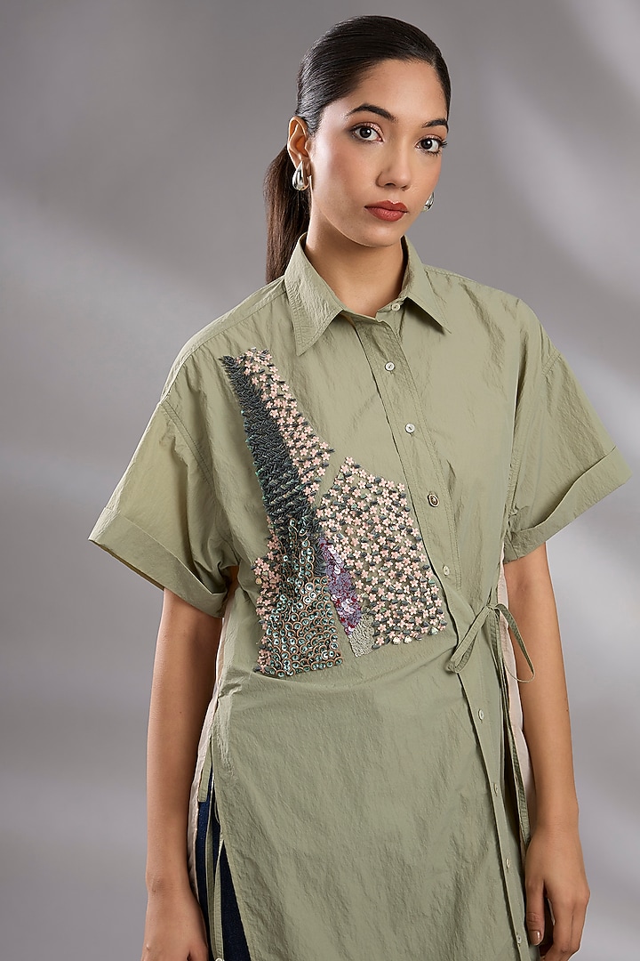 Sap Green & Black Recycled Nylon Embroidered Co-Ord Set by GRAINE at Pernia's Pop Up Shop