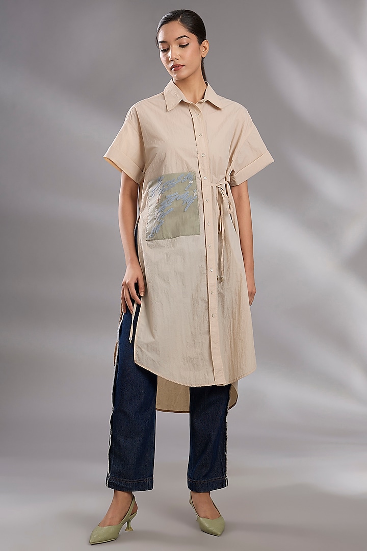 Skin Beige & Black Recycled Nylon Embroidered Co-Ord Set by GRAINE at Pernia's Pop Up Shop
