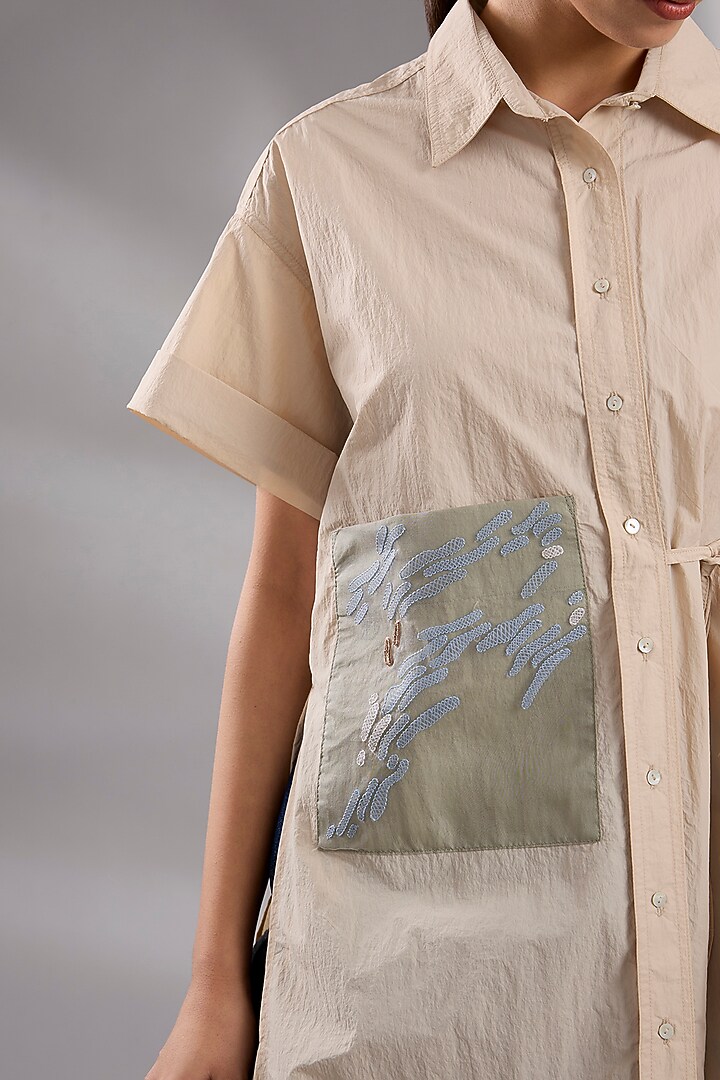 Skin Beige & Black Recycled Nylon Embroidered Co-Ord Set by GRAINE at Pernia's Pop Up Shop