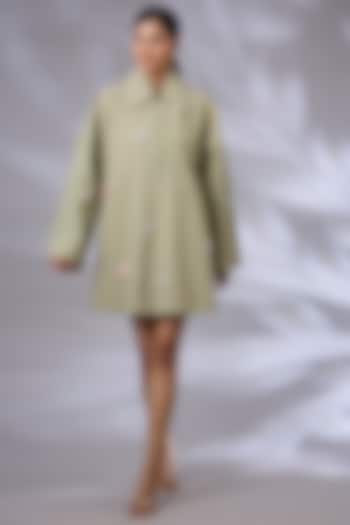 Sap Green Wind Textile Thread Quilted Oversize Vacation Dress by GRAINE at Pernia's Pop Up Shop