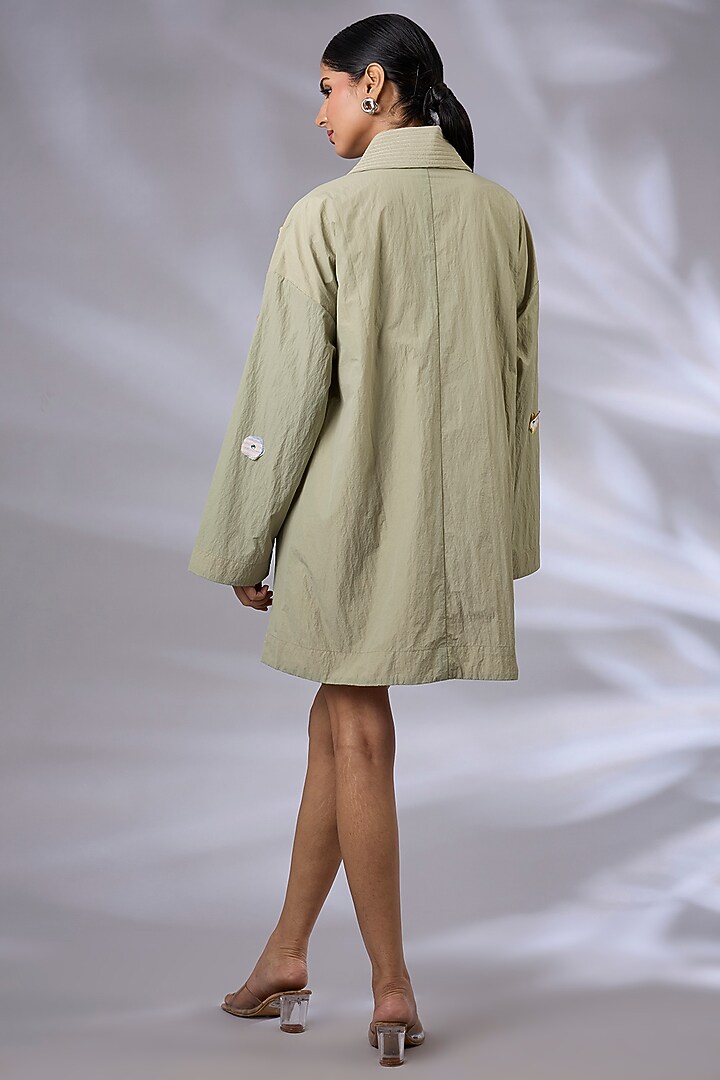 Sap Green Wind Textile Thread Quilted Oversize Vacation Dress by GRAINE at Pernia's Pop Up Shop