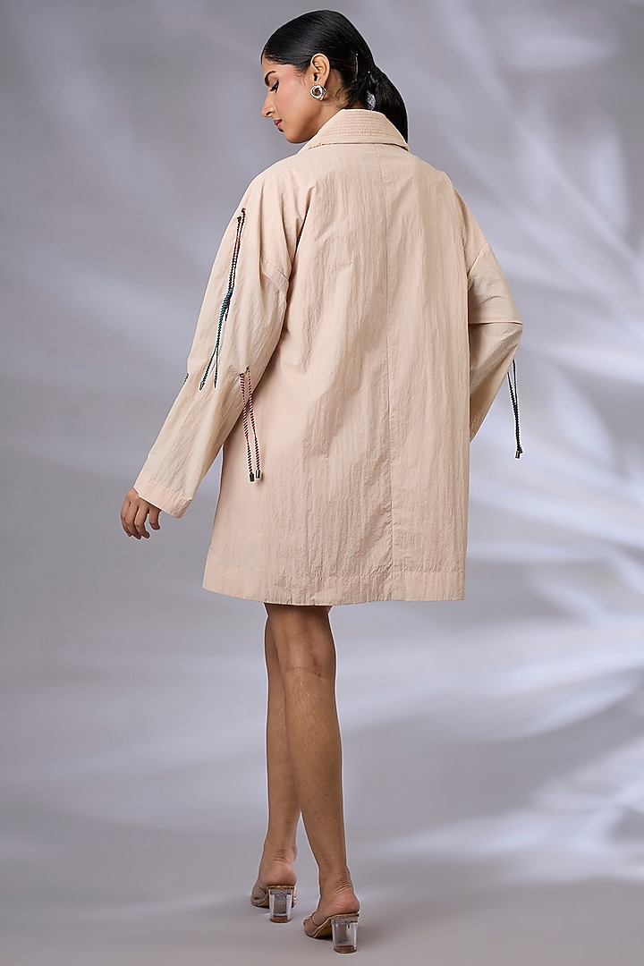 Beige Wind Textile Thread Quilted Oversize Vacation Dress by GRAINE at Pernia's Pop Up Shop