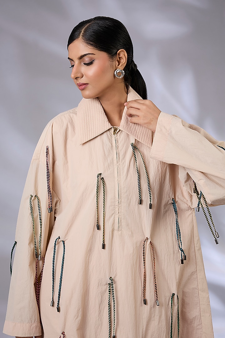 Beige Wind Textile Thread Quilted Oversize Vacation Dress by GRAINE at Pernia's Pop Up Shop