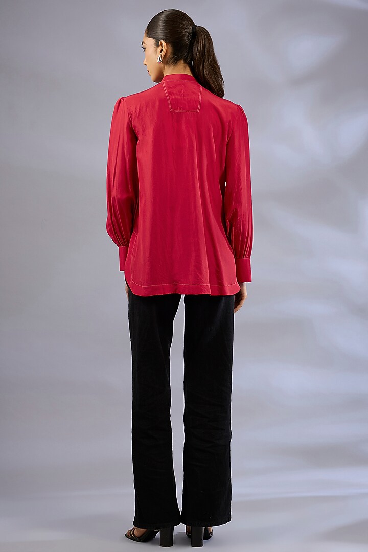 Red Silk Sequins Embroidered Shirt by GRAINE  at Pernia's Pop Up Shop