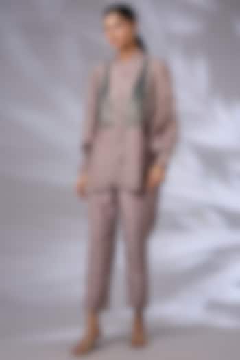 Ice Lavender Silk Hand Embroidered Co-Ord Set by GRAINE at Pernia's Pop Up Shop