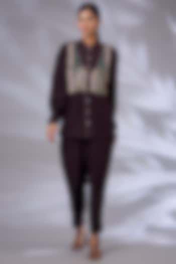 Black Currant Silk Hand Embroidered Co-Ord Set by GRAINE at Pernia's Pop Up Shop