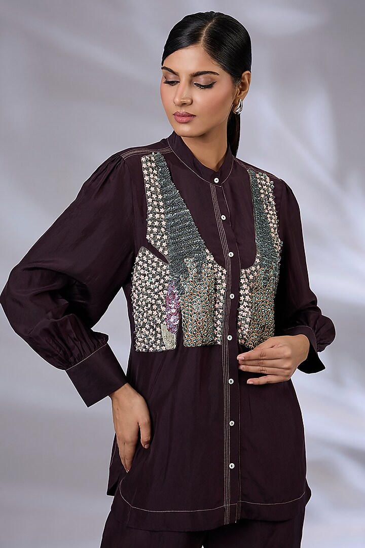 Black Currant Silk Hand Embroidered Co-Ord Set by GRAINE at Pernia's Pop Up Shop
