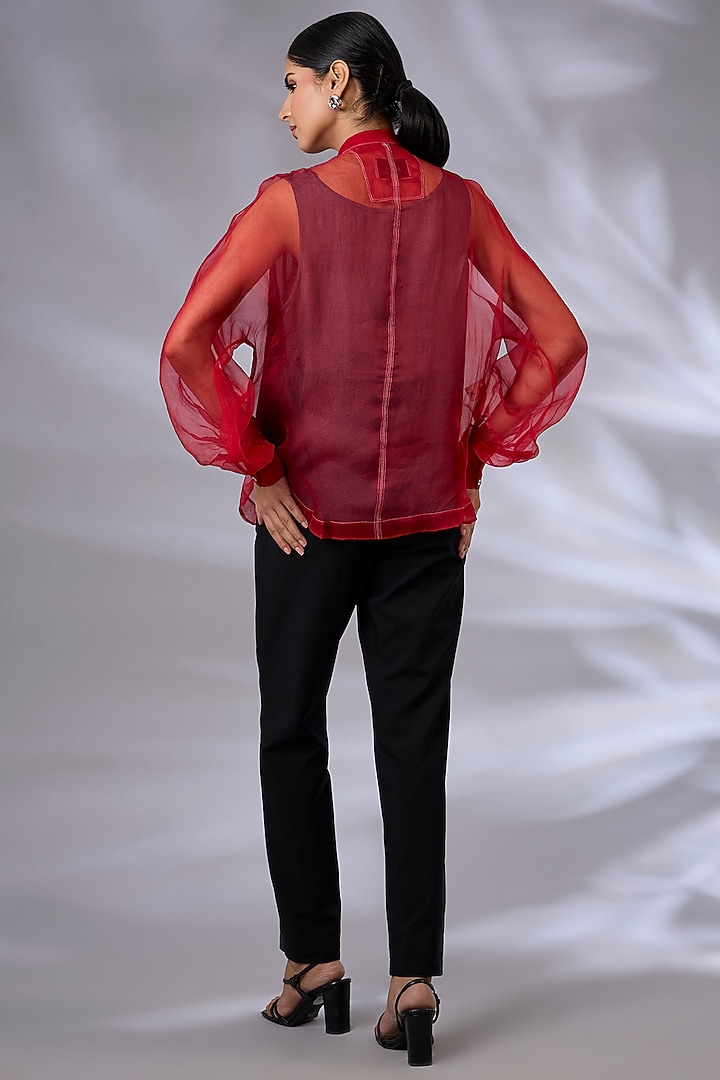 Berry Red Silk Organza Embellished Shirt by GRAINE at Pernia's Pop Up Shop